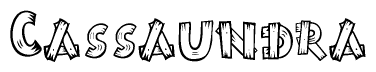 The clipart image shows the name Cassaundra stylized to look as if it has been constructed out of wooden planks or logs. Each letter is designed to resemble pieces of wood.