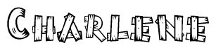 The image contains the name Charlene written in a decorative, stylized font with a hand-drawn appearance. The lines are made up of what appears to be planks of wood, which are nailed together