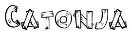 The image contains the name Catonja written in a decorative, stylized font with a hand-drawn appearance. The lines are made up of what appears to be planks of wood, which are nailed together