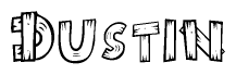 The clipart image shows the name Dustin stylized to look as if it has been constructed out of wooden planks or logs. Each letter is designed to resemble pieces of wood.