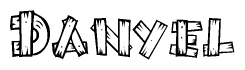 The clipart image shows the name Danyel stylized to look as if it has been constructed out of wooden planks or logs. Each letter is designed to resemble pieces of wood.