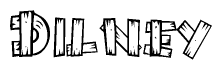 The image contains the name Dilney written in a decorative, stylized font with a hand-drawn appearance. The lines are made up of what appears to be planks of wood, which are nailed together