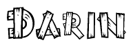 The image contains the name Darin written in a decorative, stylized font with a hand-drawn appearance. The lines are made up of what appears to be planks of wood, which are nailed together