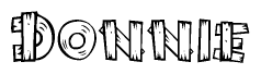The clipart image shows the name Donnie stylized to look as if it has been constructed out of wooden planks or logs. Each letter is designed to resemble pieces of wood.