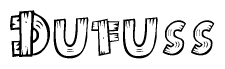The clipart image shows the name Dufuss stylized to look like it is constructed out of separate wooden planks or boards, with each letter having wood grain and plank-like details.
