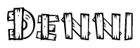 The clipart image shows the name Denni stylized to look like it is constructed out of separate wooden planks or boards, with each letter having wood grain and plank-like details.