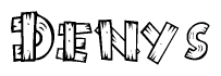 The image contains the name Denys written in a decorative, stylized font with a hand-drawn appearance. The lines are made up of what appears to be planks of wood, which are nailed together
