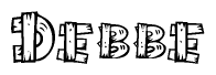 The clipart image shows the name Debbe stylized to look as if it has been constructed out of wooden planks or logs. Each letter is designed to resemble pieces of wood.