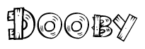 The clipart image shows the name Dooby stylized to look as if it has been constructed out of wooden planks or logs. Each letter is designed to resemble pieces of wood.