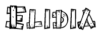 The clipart image shows the name Elidia stylized to look as if it has been constructed out of wooden planks or logs. Each letter is designed to resemble pieces of wood.