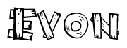 The image contains the name Evon written in a decorative, stylized font with a hand-drawn appearance. The lines are made up of what appears to be planks of wood, which are nailed together