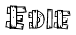 The clipart image shows the name Edie stylized to look as if it has been constructed out of wooden planks or logs. Each letter is designed to resemble pieces of wood.