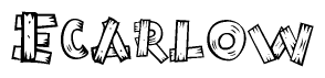 The clipart image shows the name Ecarlow stylized to look as if it has been constructed out of wooden planks or logs. Each letter is designed to resemble pieces of wood.