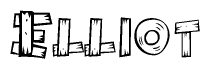 The image contains the name Elliot written in a decorative, stylized font with a hand-drawn appearance. The lines are made up of what appears to be planks of wood, which are nailed together