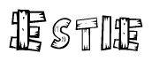 The clipart image shows the name Estie stylized to look as if it has been constructed out of wooden planks or logs. Each letter is designed to resemble pieces of wood.