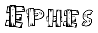 The clipart image shows the name Ephes stylized to look like it is constructed out of separate wooden planks or boards, with each letter having wood grain and plank-like details.