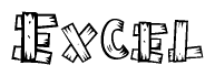 The image contains the name Excel written in a decorative, stylized font with a hand-drawn appearance. The lines are made up of what appears to be planks of wood, which are nailed together