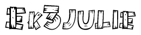 The clipart image shows the name Ek3julie stylized to look like it is constructed out of separate wooden planks or boards, with each letter having wood grain and plank-like details.