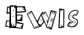 The clipart image shows the name Ewis stylized to look as if it has been constructed out of wooden planks or logs. Each letter is designed to resemble pieces of wood.