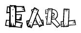 The image contains the name Earl written in a decorative, stylized font with a hand-drawn appearance. The lines are made up of what appears to be planks of wood, which are nailed together