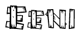 The image contains the name Eeni written in a decorative, stylized font with a hand-drawn appearance. The lines are made up of what appears to be planks of wood, which are nailed together