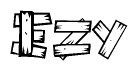 The image contains the name Ezy written in a decorative, stylized font with a hand-drawn appearance. The lines are made up of what appears to be planks of wood, which are nailed together