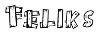 The clipart image shows the name Feliks stylized to look as if it has been constructed out of wooden planks or logs. Each letter is designed to resemble pieces of wood.