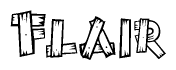 The clipart image shows the name Flair stylized to look like it is constructed out of separate wooden planks or boards, with each letter having wood grain and plank-like details.