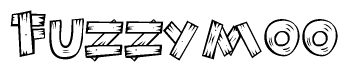 The clipart image shows the name Fuzzymoo stylized to look as if it has been constructed out of wooden planks or logs. Each letter is designed to resemble pieces of wood.