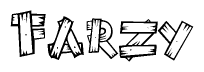 The clipart image shows the name Farzy stylized to look like it is constructed out of separate wooden planks or boards, with each letter having wood grain and plank-like details.