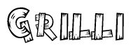 The image contains the name Grilli written in a decorative, stylized font with a hand-drawn appearance. The lines are made up of what appears to be planks of wood, which are nailed together