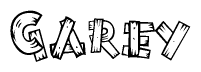 The image contains the name Garey written in a decorative, stylized font with a hand-drawn appearance. The lines are made up of what appears to be planks of wood, which are nailed together