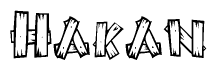 The clipart image shows the name Hakan stylized to look like it is constructed out of separate wooden planks or boards, with each letter having wood grain and plank-like details.