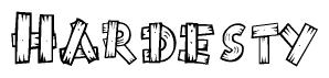 The image contains the name Hardesty written in a decorative, stylized font with a hand-drawn appearance. The lines are made up of what appears to be planks of wood, which are nailed together