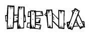 The image contains the name Hena written in a decorative, stylized font with a hand-drawn appearance. The lines are made up of what appears to be planks of wood, which are nailed together