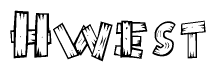 The clipart image shows the name Hwest stylized to look as if it has been constructed out of wooden planks or logs. Each letter is designed to resemble pieces of wood.