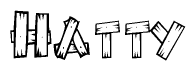 The clipart image shows the name Hatty stylized to look like it is constructed out of separate wooden planks or boards, with each letter having wood grain and plank-like details.