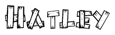 The image contains the name Hatley written in a decorative, stylized font with a hand-drawn appearance. The lines are made up of what appears to be planks of wood, which are nailed together