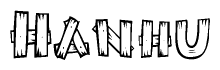 The image contains the name Hanhu written in a decorative, stylized font with a hand-drawn appearance. The lines are made up of what appears to be planks of wood, which are nailed together