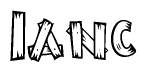 The image contains the name Ianc written in a decorative, stylized font with a hand-drawn appearance. The lines are made up of what appears to be planks of wood, which are nailed together