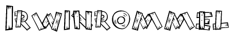 The clipart image shows the name Irwinrommel stylized to look as if it has been constructed out of wooden planks or logs. Each letter is designed to resemble pieces of wood.