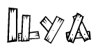 The clipart image shows the name Ilya stylized to look as if it has been constructed out of wooden planks or logs. Each letter is designed to resemble pieces of wood.