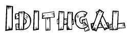 The image contains the name Idithgal written in a decorative, stylized font with a hand-drawn appearance. The lines are made up of what appears to be planks of wood, which are nailed together