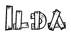 The clipart image shows the name Ilda stylized to look as if it has been constructed out of wooden planks or logs. Each letter is designed to resemble pieces of wood.