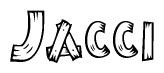 The clipart image shows the name Jacci stylized to look as if it has been constructed out of wooden planks or logs. Each letter is designed to resemble pieces of wood.