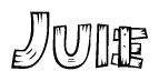 The clipart image shows the name Juie stylized to look like it is constructed out of separate wooden planks or boards, with each letter having wood grain and plank-like details.