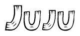 The image contains the name Juju written in a decorative, stylized font with a hand-drawn appearance. The lines are made up of what appears to be planks of wood, which are nailed together
