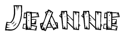 The image contains the name Jeanne written in a decorative, stylized font with a hand-drawn appearance. The lines are made up of what appears to be planks of wood, which are nailed together