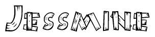 The image contains the name Jessmine written in a decorative, stylized font with a hand-drawn appearance. The lines are made up of what appears to be planks of wood, which are nailed together