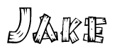 The clipart image shows the name Jake stylized to look like it is constructed out of separate wooden planks or boards, with each letter having wood grain and plank-like details.
